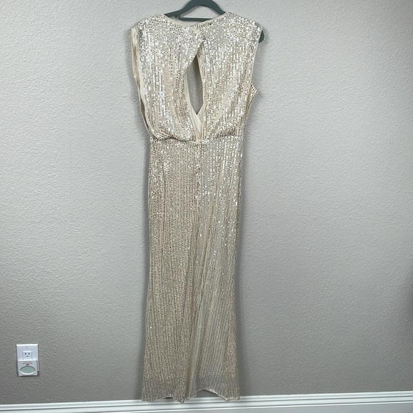 Lapis Sequin Champagne Maxi V Neck Dress with Slit Sparkle - Picture 5 of 15